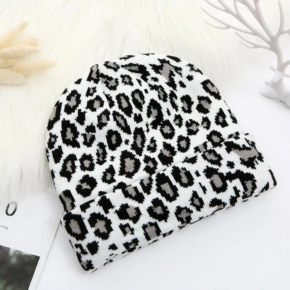 Cool Winter Cap Unisex Crimping Men Women Stretchy Leopard Knitted Hat  Beanie Hat Dome