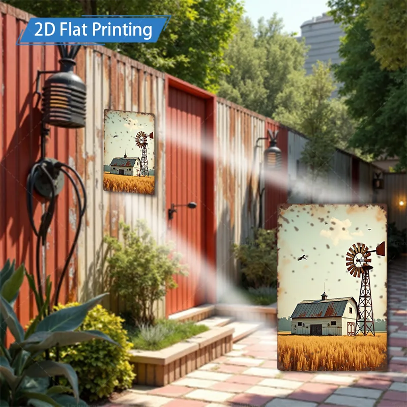 1 قطعة 8x12 بوصة علامة معدنية ريفي مزرعة طاحونة معدنية جدار الفن ، ديكور مشهد الحظيرة خمر