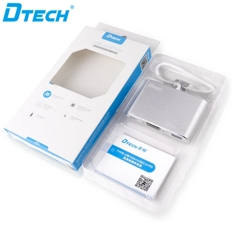 

Адаптер Dtech 1080p USB C Преобразователь TYPE-C в VGA PD USB3.0 для HD-видеодисплея