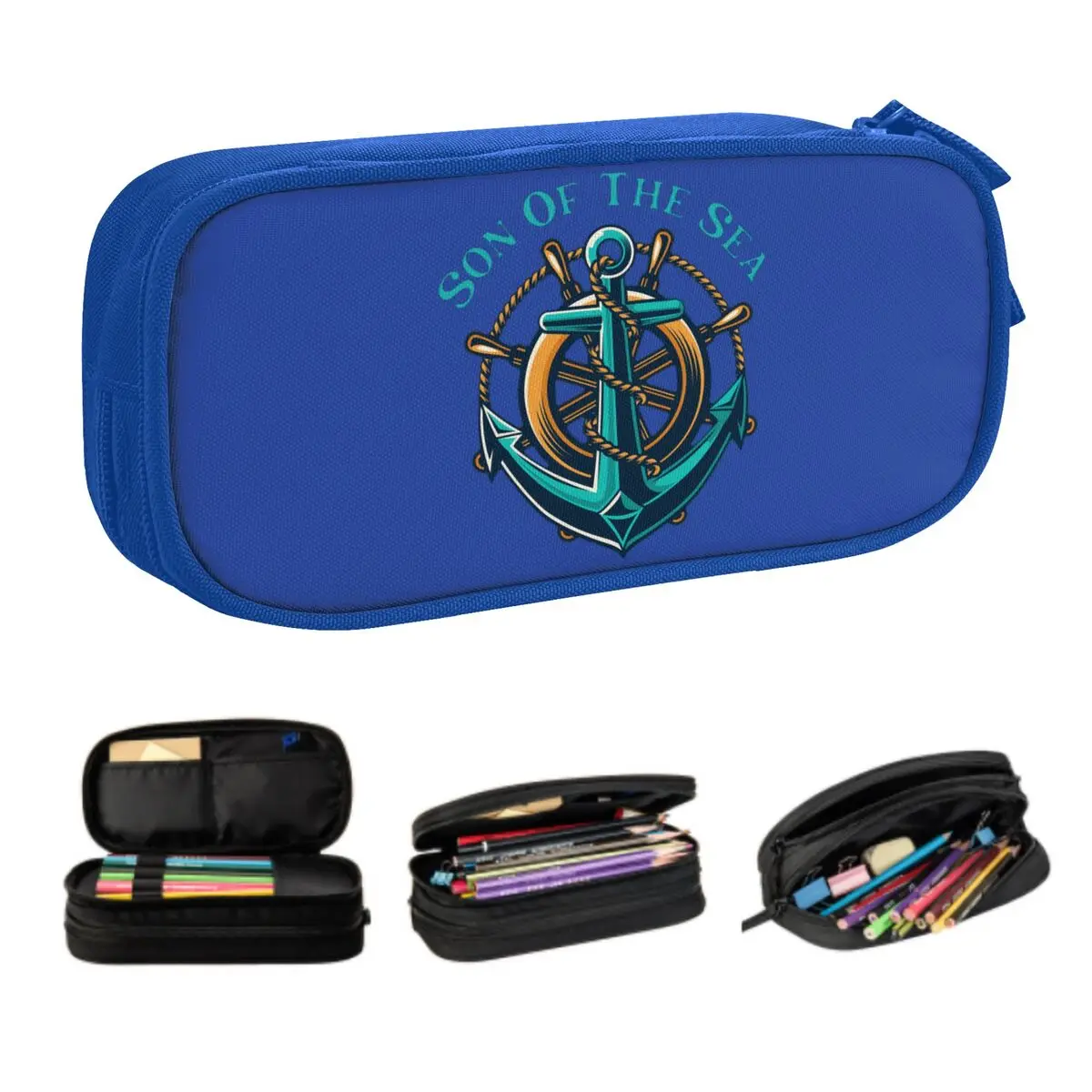 Custom Kawaii Son Of The Sea Pencil Cases for Girls Boys Big Capacity Nautical Sailor Anchor Pencil Box Stationery