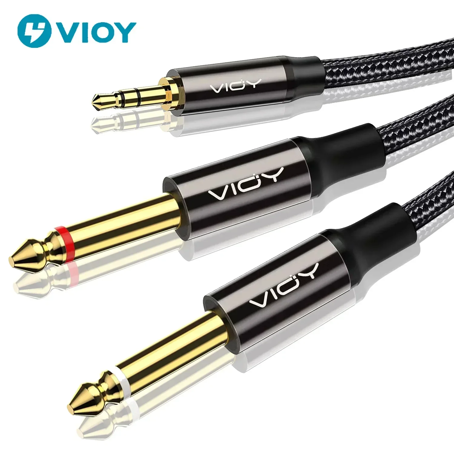 3.5 to 6.35 Stereo Cable 3.5mm TRS to 2 x 6.35mm TS Mono Y Splitter Audio Cord Compatible with Phone iPod Laptop Mixer Amplifier