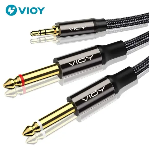 3.5 ila 6.35 Stereo Kablo 3.5mm TRS - 2x6.35mm TS Mono Y Splitter Ses Kablosu Telefon ile Uyumlu iPod Dizüstü Bilgisayar Mikser Amplifikatör