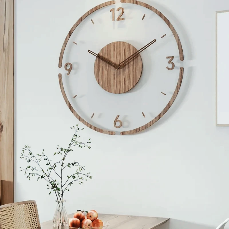 

35cm Wall Clock Solid Wood Creative Silent Quartz Clock Home Decor for Living Room Nordic Mute Wall Clock Stylish