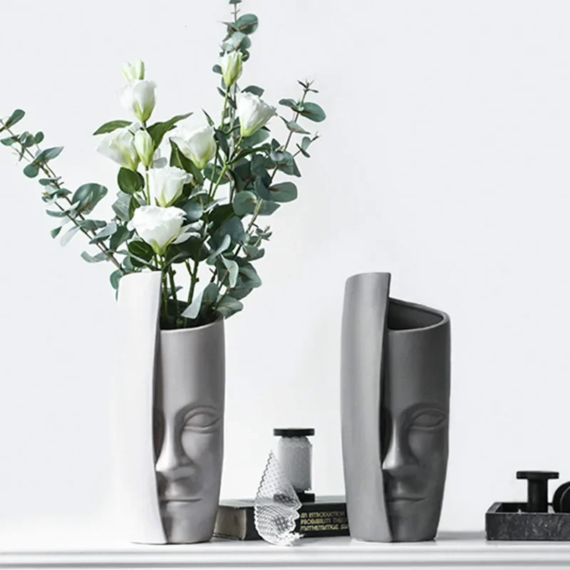 Nordic Minimalit Ceramic Abtract Vae Human Face Bonai Home cor ktop Plant Flower Pot Room corative Figue Head Shape