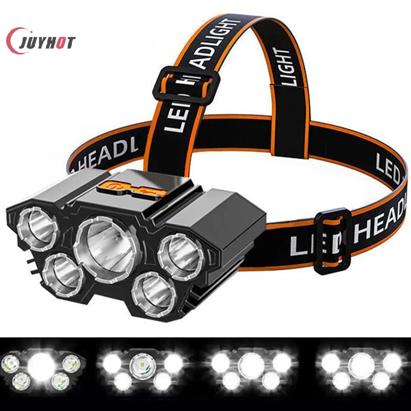 5 LED Strong Light Headlight Charging Super Bright Head-mounted Outdoor Portable Lighting Waterproof Fishing Head Lamp