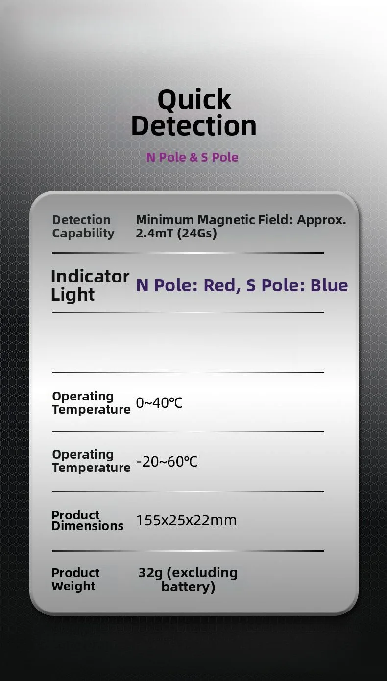 Gauss Meter Pen Magnetic Pole Detector For Workshop Use Red Blue Led Light Single Button Operation For Science Education