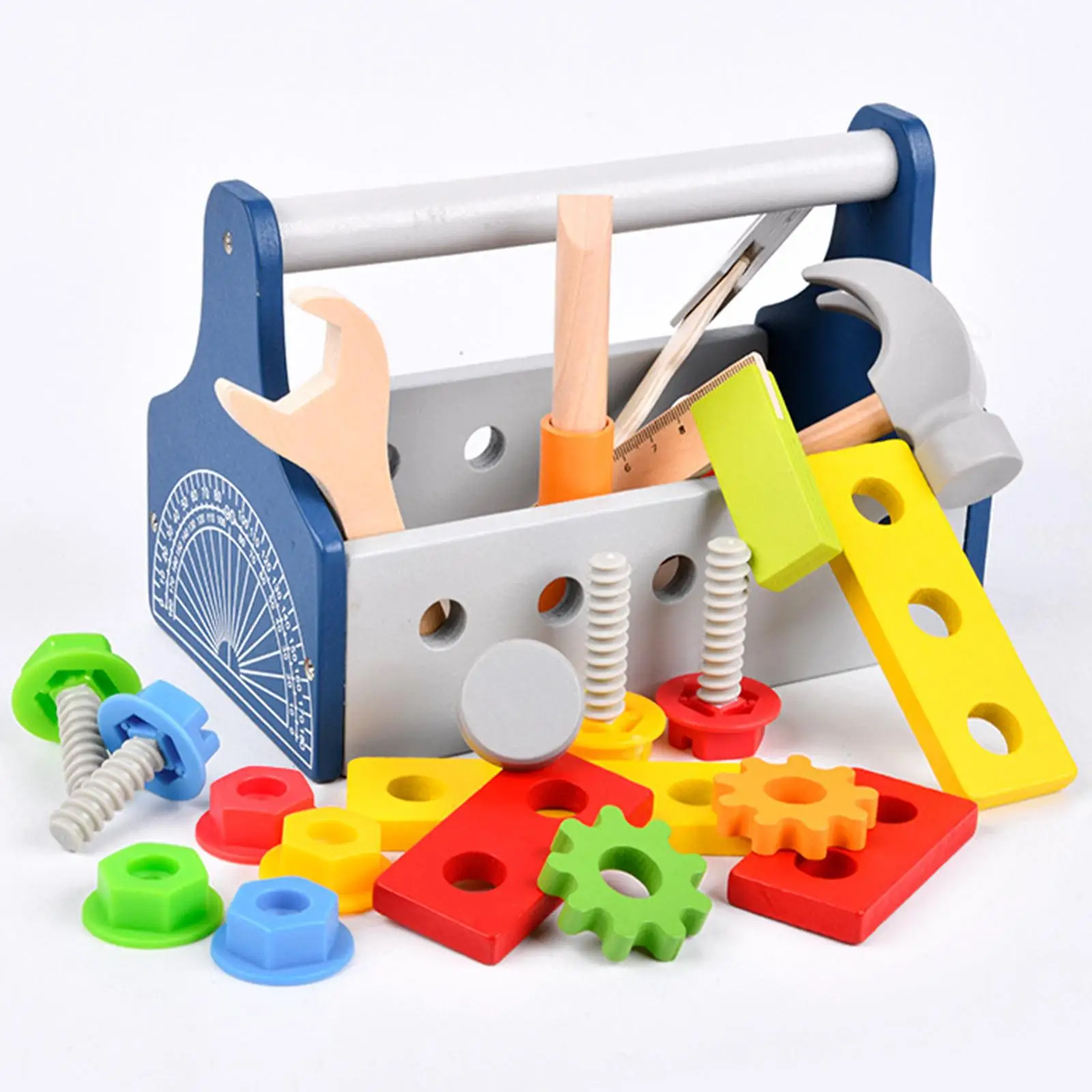 Wooden Tool Set, Model Building Tool Kits, Montessori Construction Toys Tools Box Toys for Kids