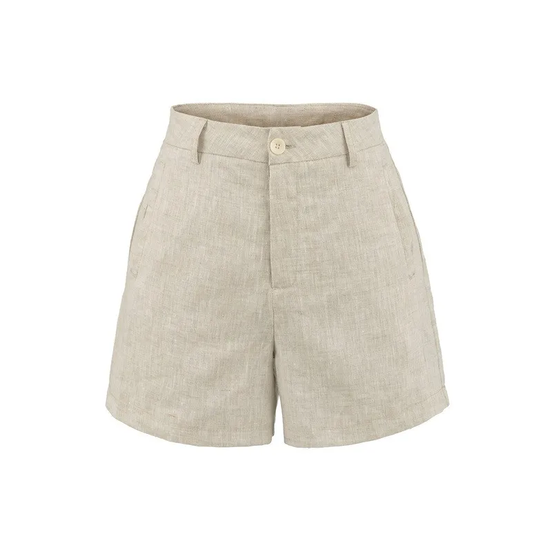 Casual High Waist Straight Leg Shorts with Pocket Japanese Korean Casual No Stretch Summer Daily Heat Set Finish Women Shorts