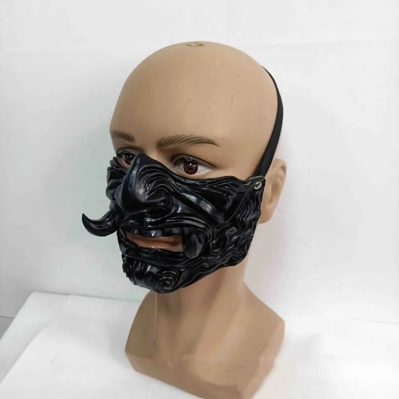 Halloween Half Face Latex Ghost Face Darkness Prajna Devil Mask Ghost Sharp Toothed Demon Cosplay Masquerade Carnival Props