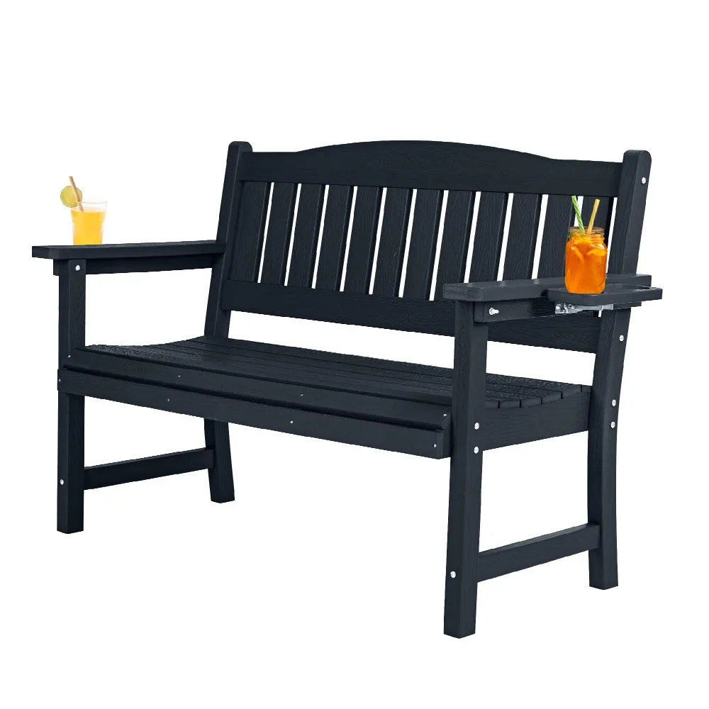 2-Person HIPS Outdoor Bench, Weatherproof Garden Bench with 800 lbs Weight Capacity, Artificial Wood Grains, Never Rot
