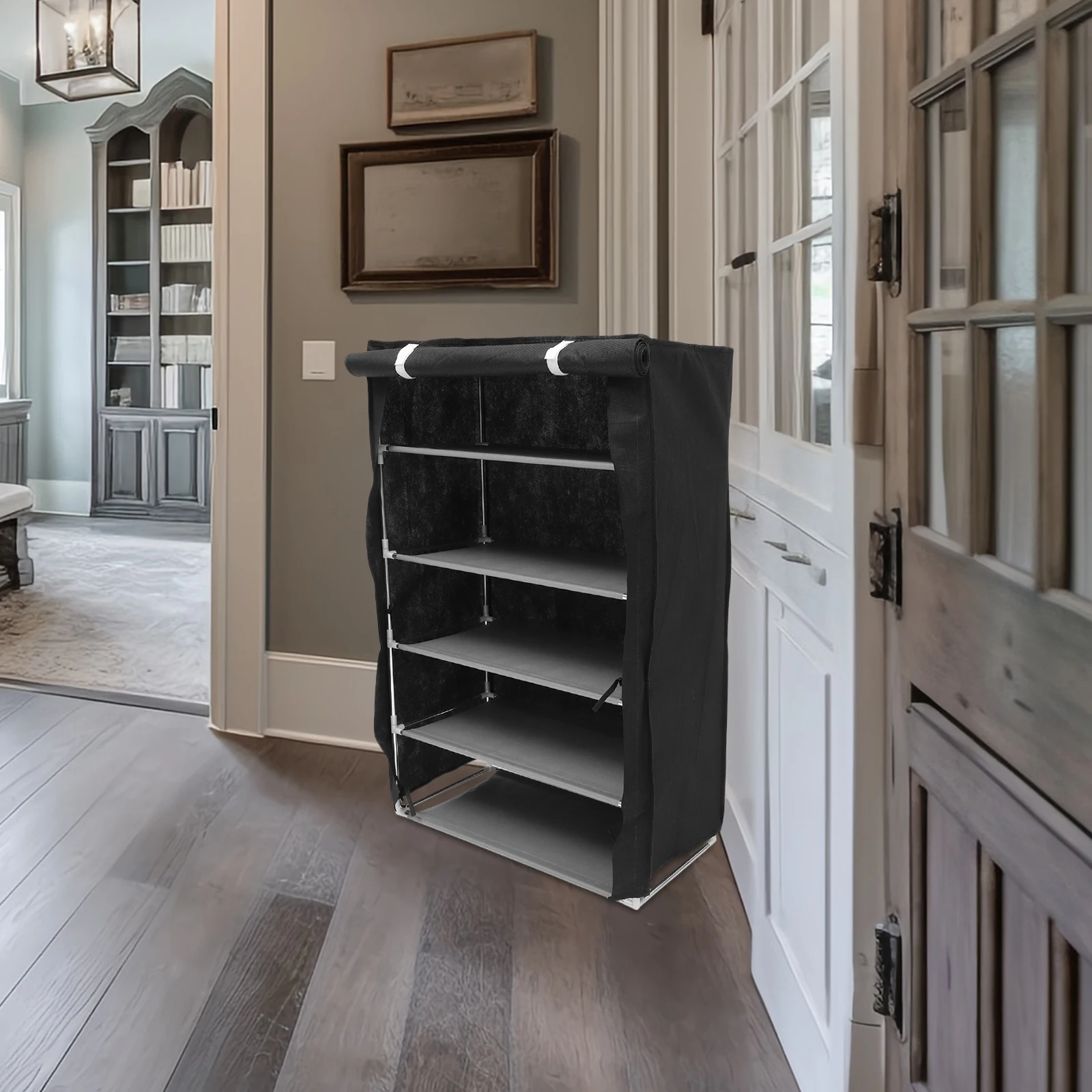 

6- Multi-Layer Storage Cabinet Dustproof Space Saving Heavy Duty Steel Frame Home Dorm Hotel Use Non-Woven Fabric Cover