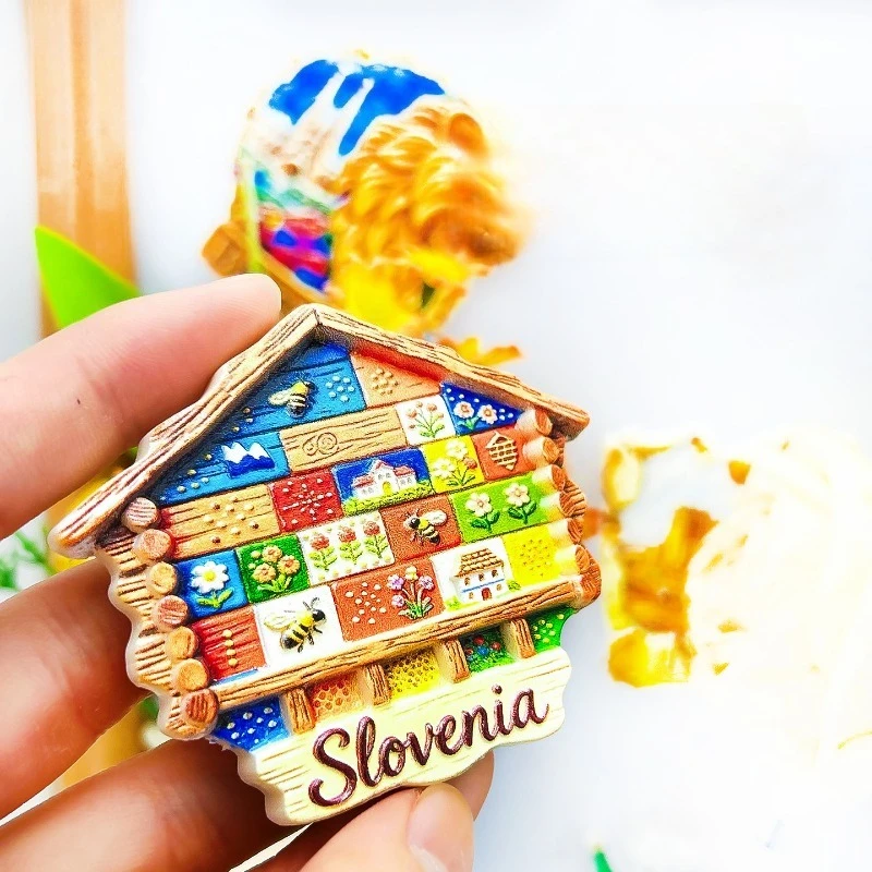 Slovenia Beehive Fridge Magnet - Colorful 3D Painted Panel Souvenir Unique Folk Art Gift for Travel & Rustic Home Decor