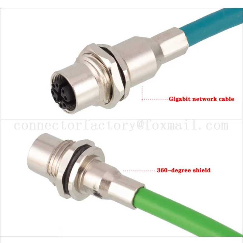 M12 4-core D-type Encoding 8-core X-type Encoding Shielded Socket To RJ45 Network Signal Protocol Panel Installation Connector