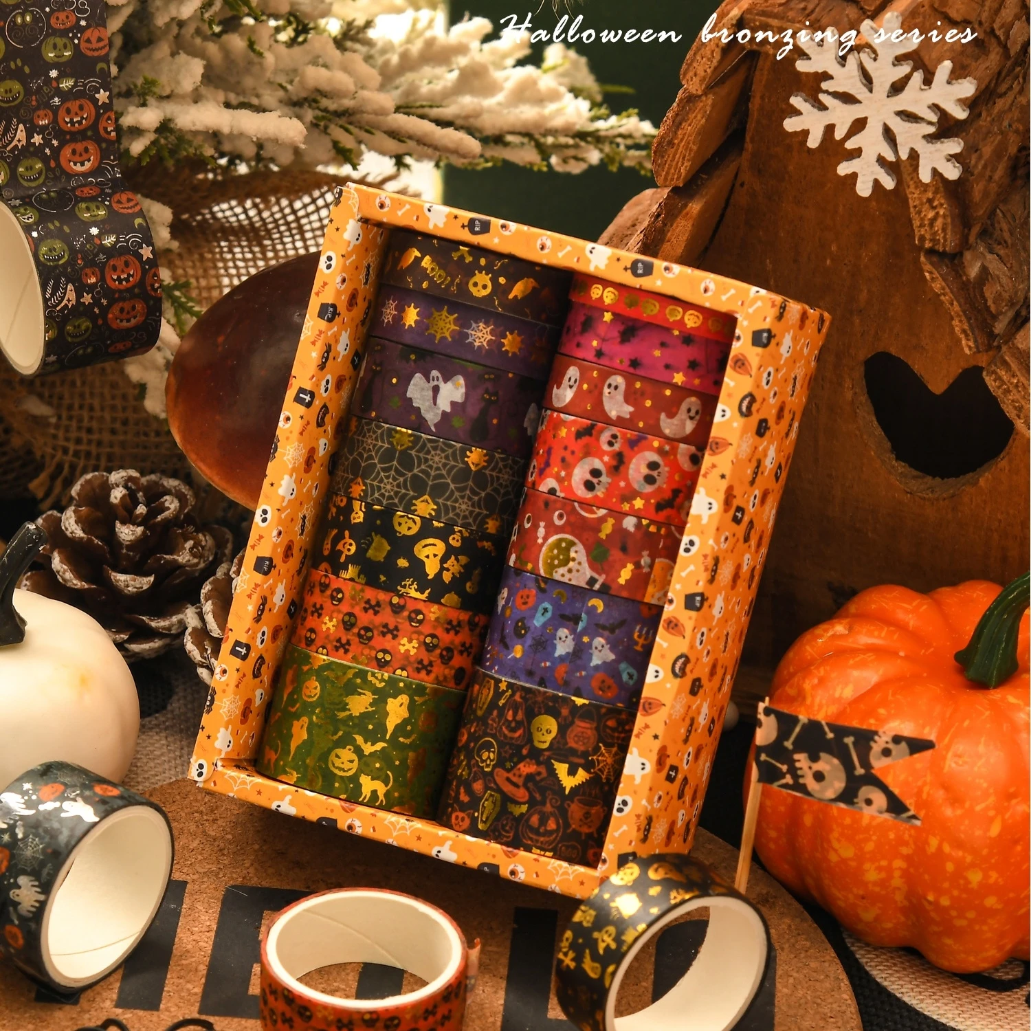 Imagem -06 - Halloween Party Series Washi Tape Grupo Papel Adesivo Gold Stamping Pumpkin Ghost Fitas Mascaradoras Adesivos de Decoração 14 Rolos A7705