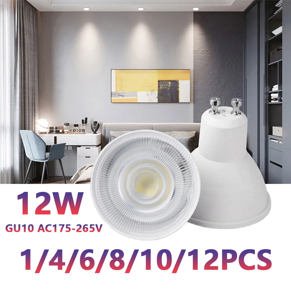 1/4/6/8/10/12PCS LED Spotlight Bulb GU10 AC220V 12W 38 Degree LED Light Bulb Indoor LED Energy Saving Led Decoration Living Room