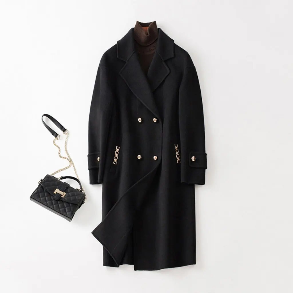 

Women's Mid-Length Double-Sided Woolen Outwear Pure Color Spring Fashion Loose Trendy Coat # #1139