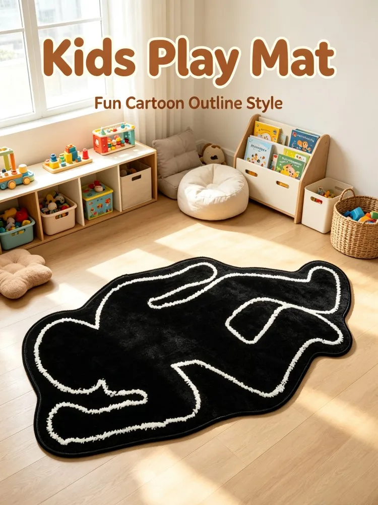 Irregular Human Body Silhouette Area Rug Soft Flannel Non‑Slip Floor Mat Black White Creative Personality Carpet For Bedroom Liv