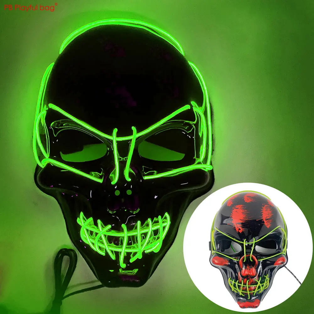 LED เรืองแสง Skull หน้ากากปาร์ตี้ฮาโลวีนคอสเพลย์ของเล่น Props ความบันเทิงเทศกาลที่มีสีสัน Ghost Mask AC189