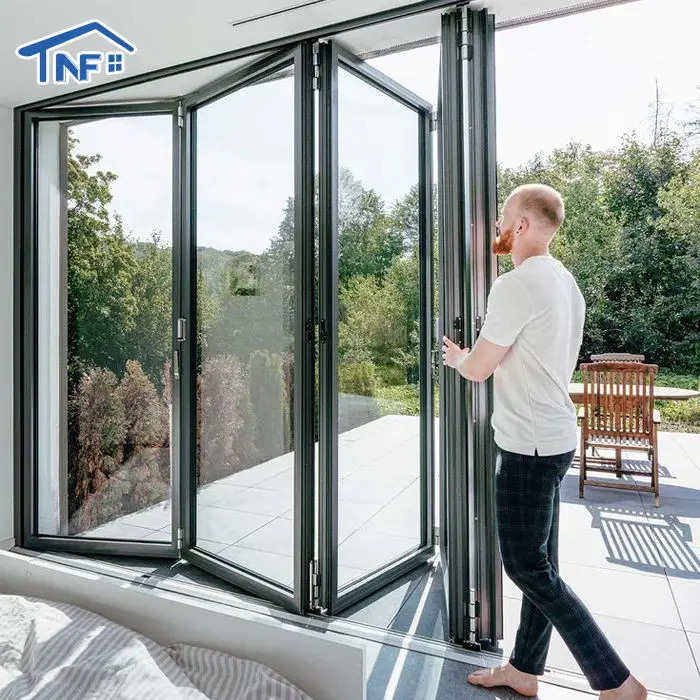 Custom NFRC AS2047 Foshan NF Modern Design Folding Double Tempered Low-e Waterproof Glass Doors Patio Aluminum Folding Doors