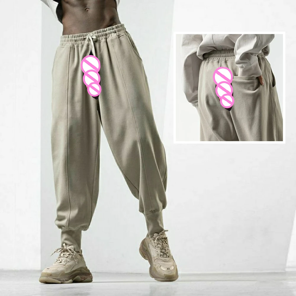 Harlan Pants Fashion Versatile Invisible Open Crotch Outdoor Sex Casual Pants Men's Trend Loose Long Exotic Trousers Solid Color