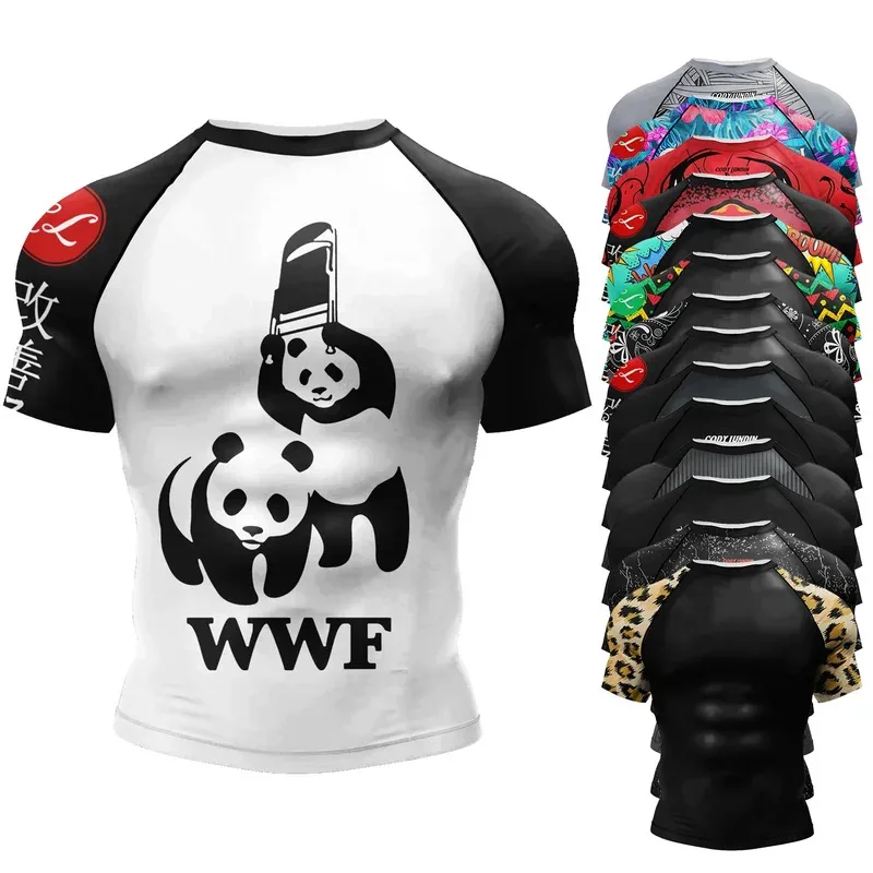 Nueva camiseta de compresión Mma Rashguard para hombre, pantalones cortos para correr Muay Thai, pantalones cortos deportivos para gimnasio Bjj Gi, suéteres de boxeo