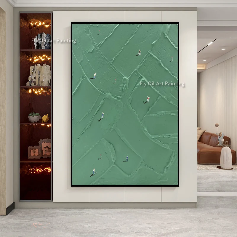 Simple Fashion Artwork Hand Made Pure Green Abstract Canvas Oil Painting New Handpainted Orange Beige Thick Wall Art Decor Items