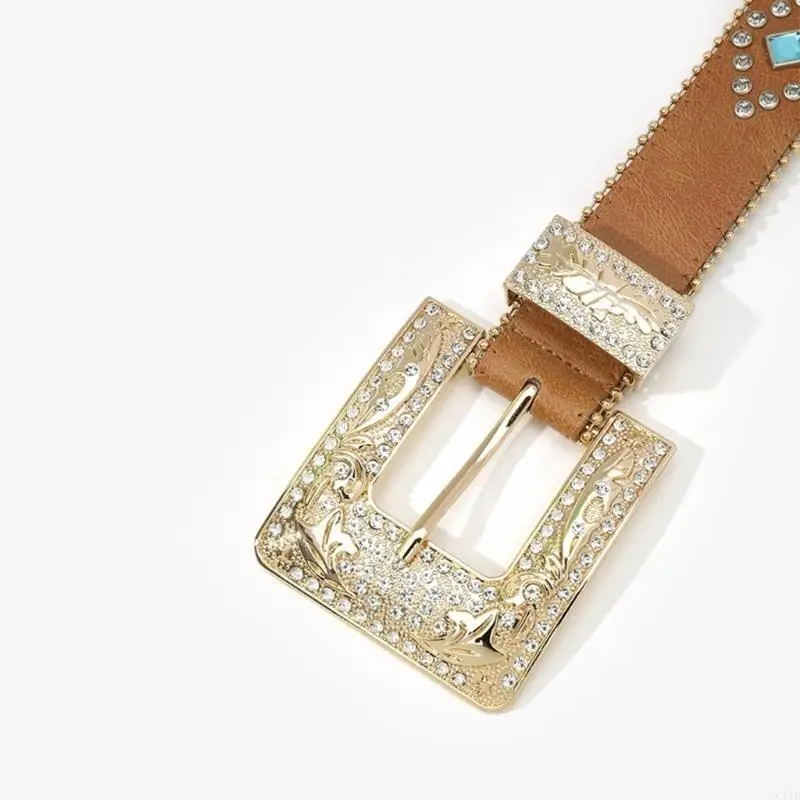 C71F حزام غربي برشام رصع حزام ل شورت جينز حزام النساء الخصر الديكورات السراويل حزام خصر فتاة الخصر اكسسوارات #5