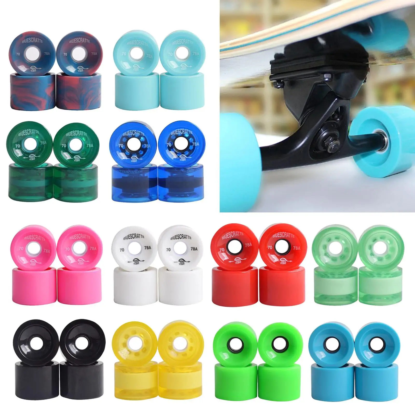 4 Pieces Skateboard Wheels Longboard PU Roller 78A Hardness Skateboard Wheel