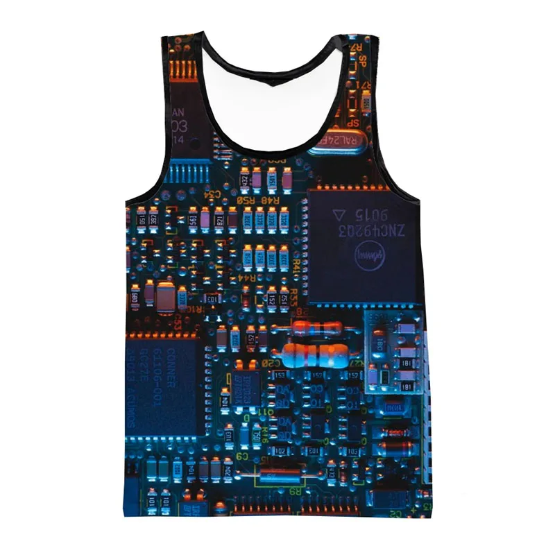 Electronic Chip 3D Digital Printing Tank Tops Fashion Funny Vest Shirts Men Women Casual Oversized Singlets Sleeveless T-shirts