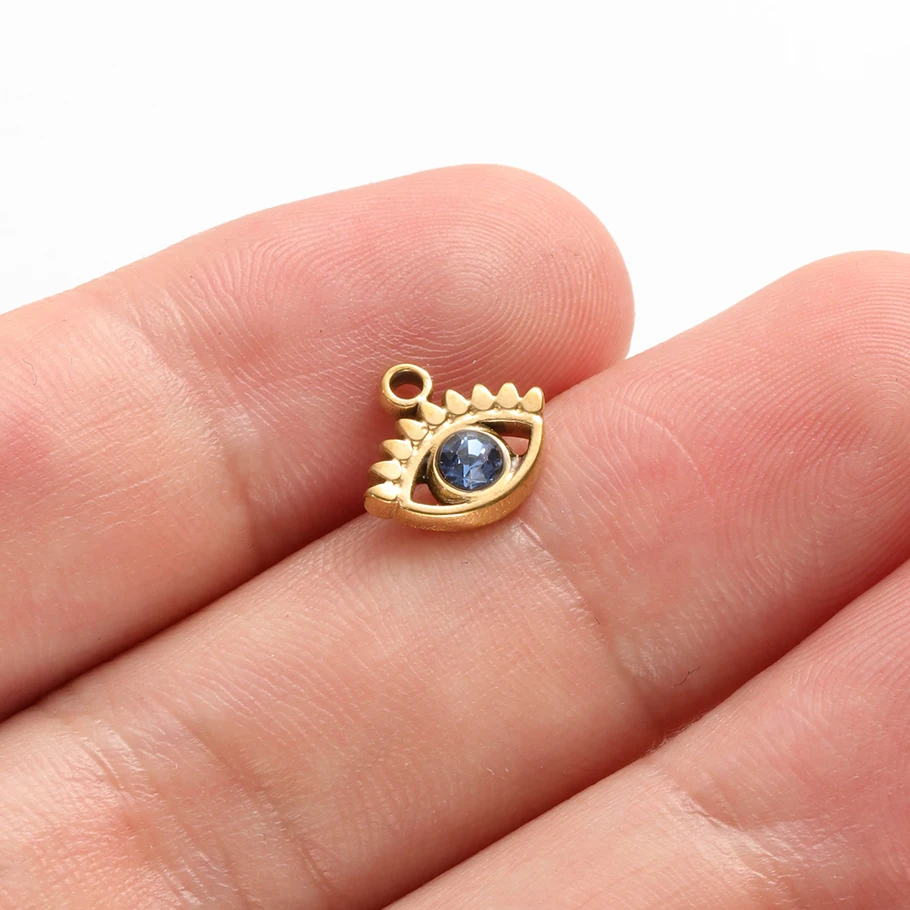 5 Stück Vintage handgefertigte blaue Öltropfen-Strass-Böser-Blick-Anhänger aus Hasama-Edelstahl mit Herz-Auge-Motiv für die Schmuckherstellung – Detail 4