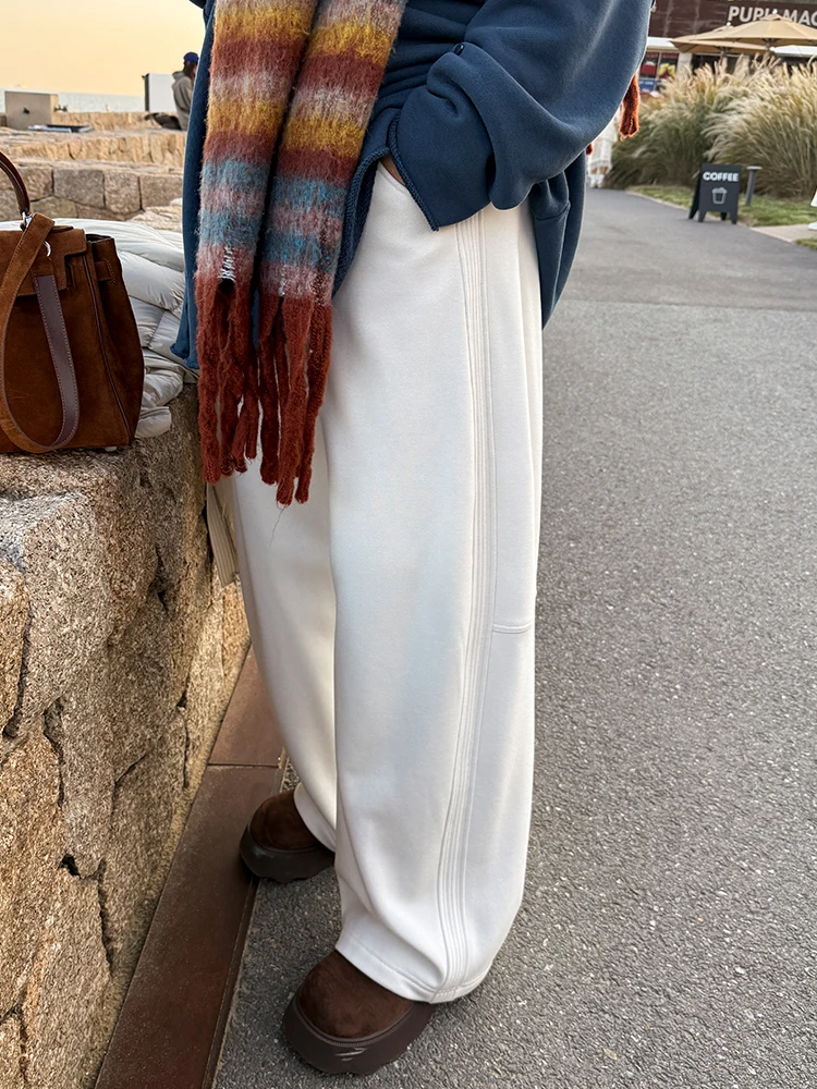 

plus Size Winter Fce Lined Elastic Waist Casual Pants Warm Comfortable plus Size Women's Clothing Muzi Ideal High Waist Tr...