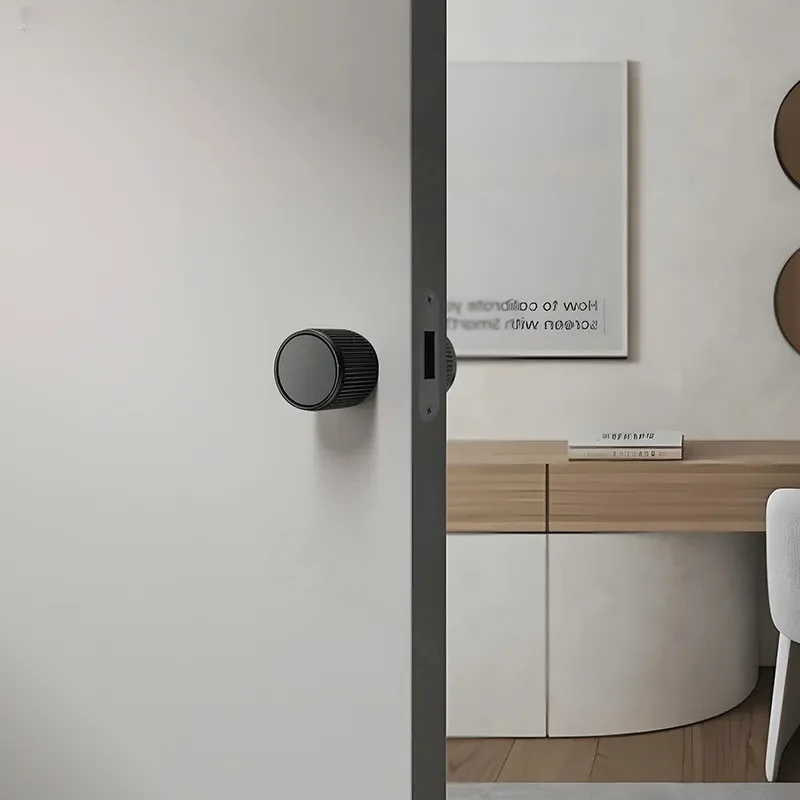 Black Minimalist Magnetic Mute Spherical Rotary Door Lock for Indoor Wooden Bedroom Room Single Tongue Latch Hardware