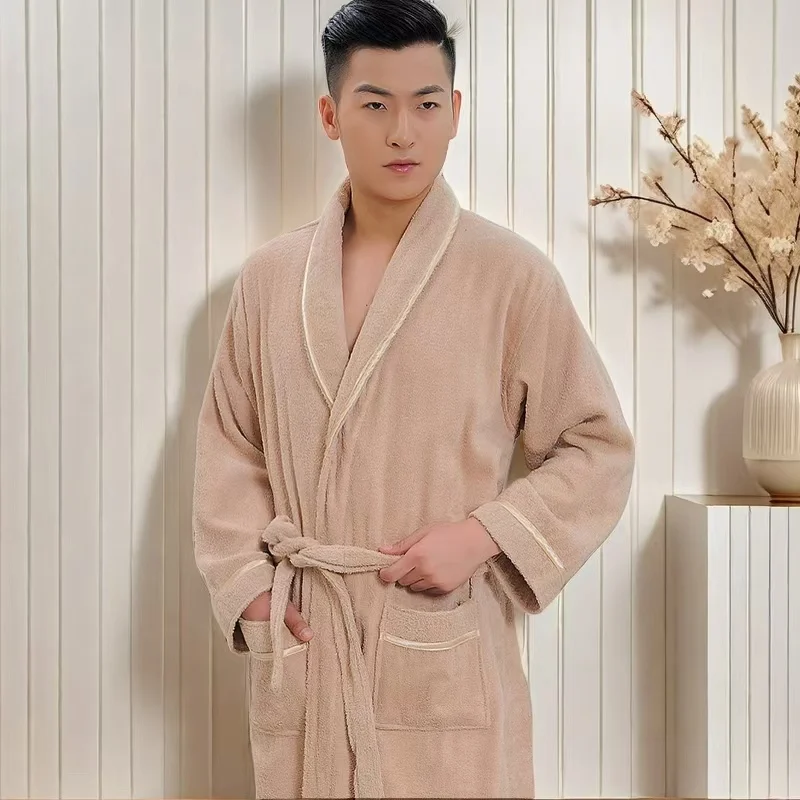 Bathrobe Men Cotton Bathrobes Sleepwear Short Sleeve Cardigan V-Neck Long Robes Nightwear Male Home Clothes M-4XL Pijamas Hombre