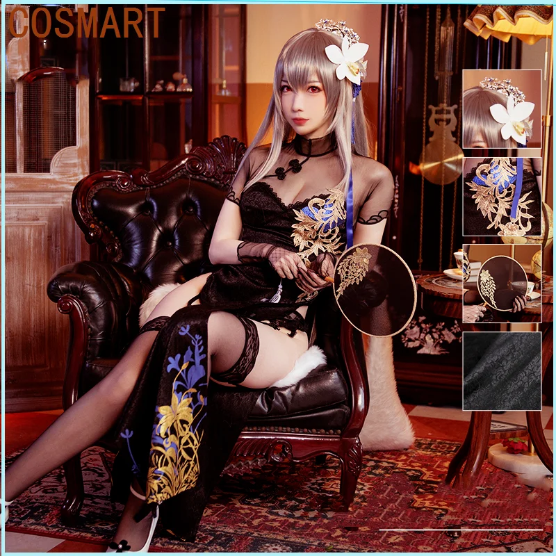 

New Game Azur Lane Anime Peripheral FFNF Saint Louis Halloween Cosplay Royal Sister Fan Black Sexy Female Cheongsam Dress