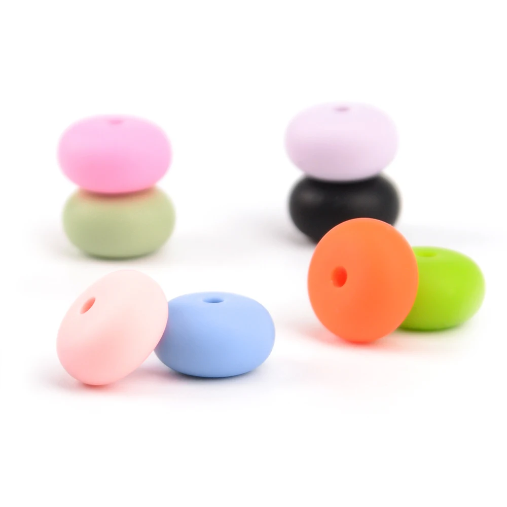 LOFCA Wholesale 50pcs/lot 14mm Mini Abacus Loose Silicone Beads Beaded Necklace For DIY Keychain Necklace Jewelry Accessories