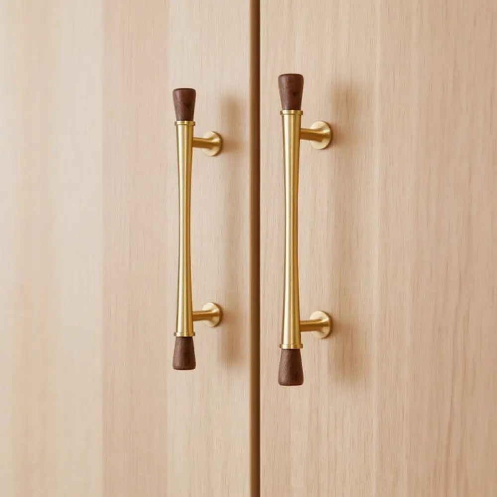 Decorative Walnut Wood Cabinet Handle Brass Furniture Pull Retro Drawer Knob For Yingdun Mid Century Style Home Hardware Fit