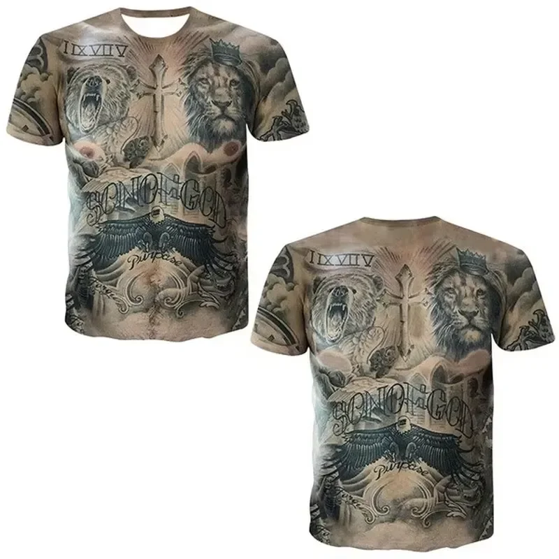 3D-Druck T-Shirt für Herren und Damen, Sport, schnelltrocknend, atmungsaktiv, lustiges Muskel-Tattoo, kurzärmelig, lässig, Y2k, Urlaub, Digitaldruck – Detail 3