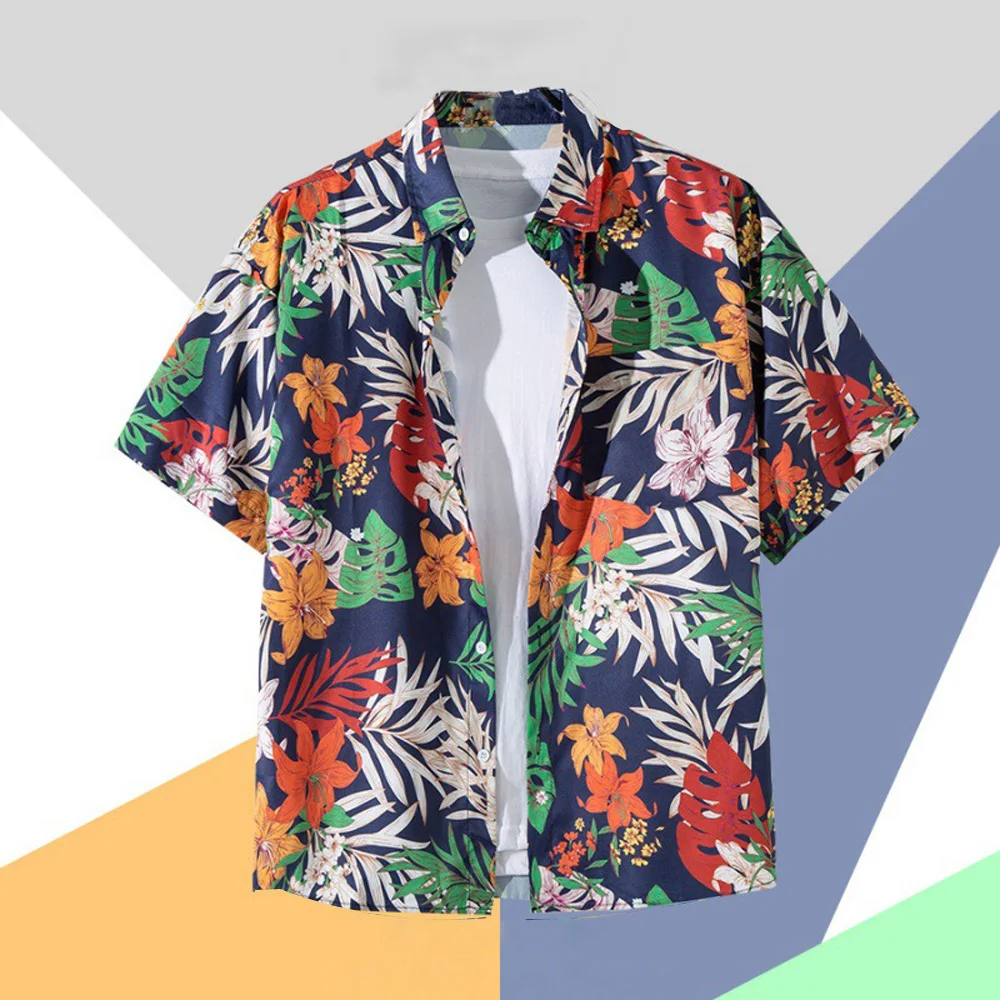 Summer Casual Daily Loose Shirt Vintage Flowers Print Men's Clothing Fashion Versatile Top Suitable Street Vacation Beach