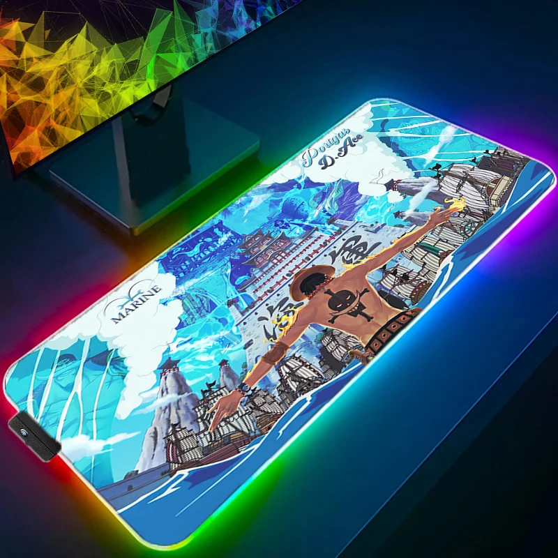 

RGB LED Mouse Pad Locking Edge MousePad Large One Piece Portgas·D· Ace Computer Gaming Keyboardpad Rubber Mat Desk Cup Mat