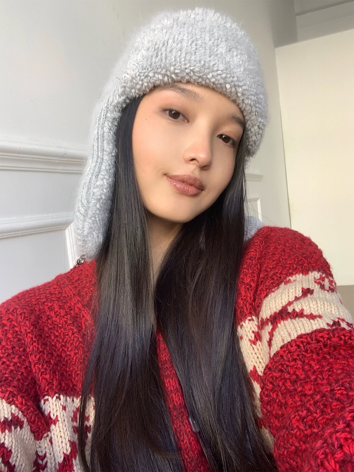 

Textured Knitted Hat Women's Autumn Winter Ear Protection Inner Circle Yarn Casual Style Polyester Fiber round Top Cap