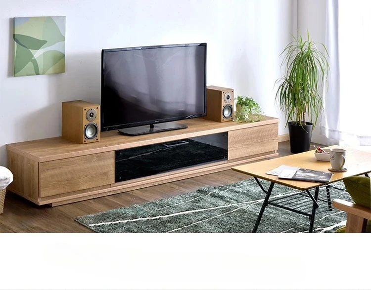 A  Black walnut TV cabinet Nordic simple white oak glass audio-visual cabinet