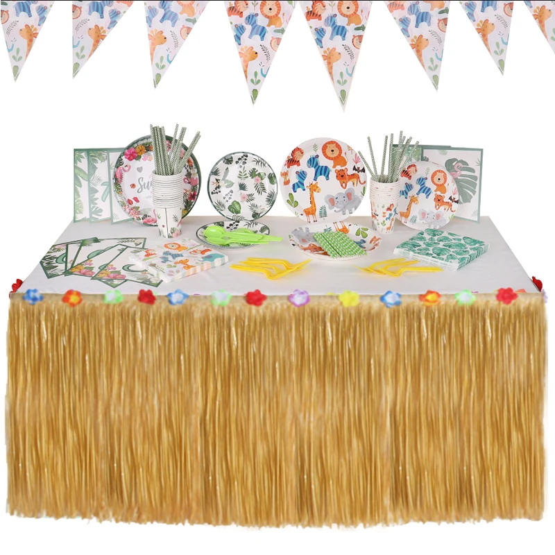 Straw Table Skirt Hawaiian Tiki Moana Themed Party Suitable For Tropical Hawaiian Sea Wedding Birthday Party Decoration