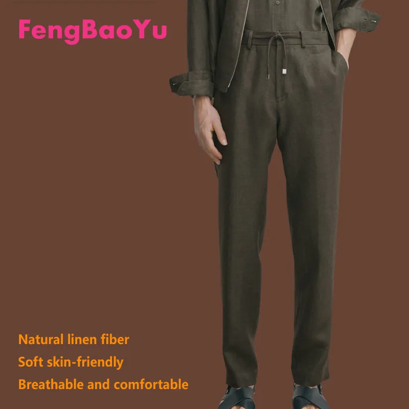

Fengbaoyu Linen Spring and Autumn Men's Trousers Grey Slim Temperament Elegant Comfortable Pants Business Casual Men's Wear