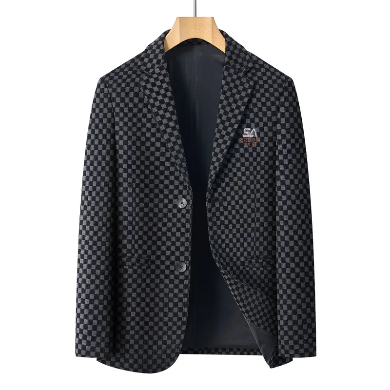 New men's two-button suit casual high-end large size single-breasted slim men's business plaid color matching jacket