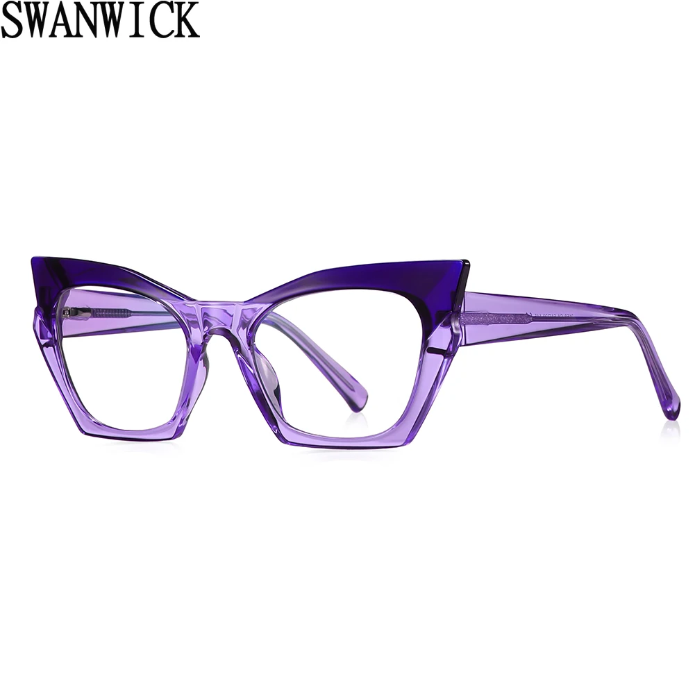 Swanwick fashion cat eye glasses tr90 anti blue light CP acetate female big glasses frame women black green clear lens gift