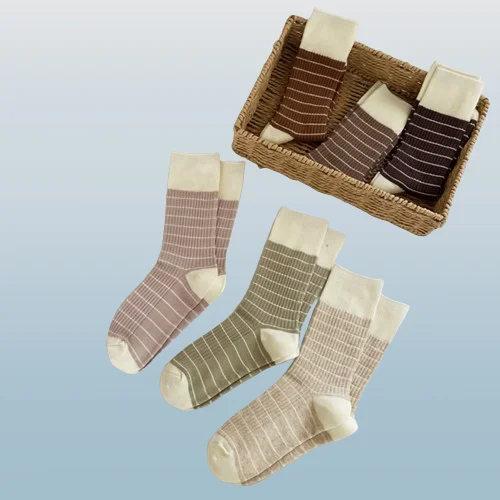 3/6 Pairs High Qualtiy Casual Comfort Socks Children Cute Striped Stripe Mid -socks College Style Versatile Pile Of Socks