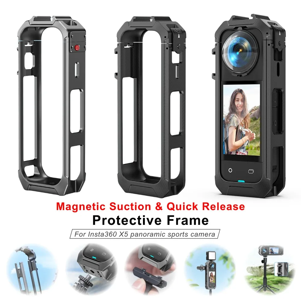

Rabbit Cage Aluminum Alloy Protective Case Magnetic Quick Release Action Camera Frame for Insta360 X5 Camera Accessories
