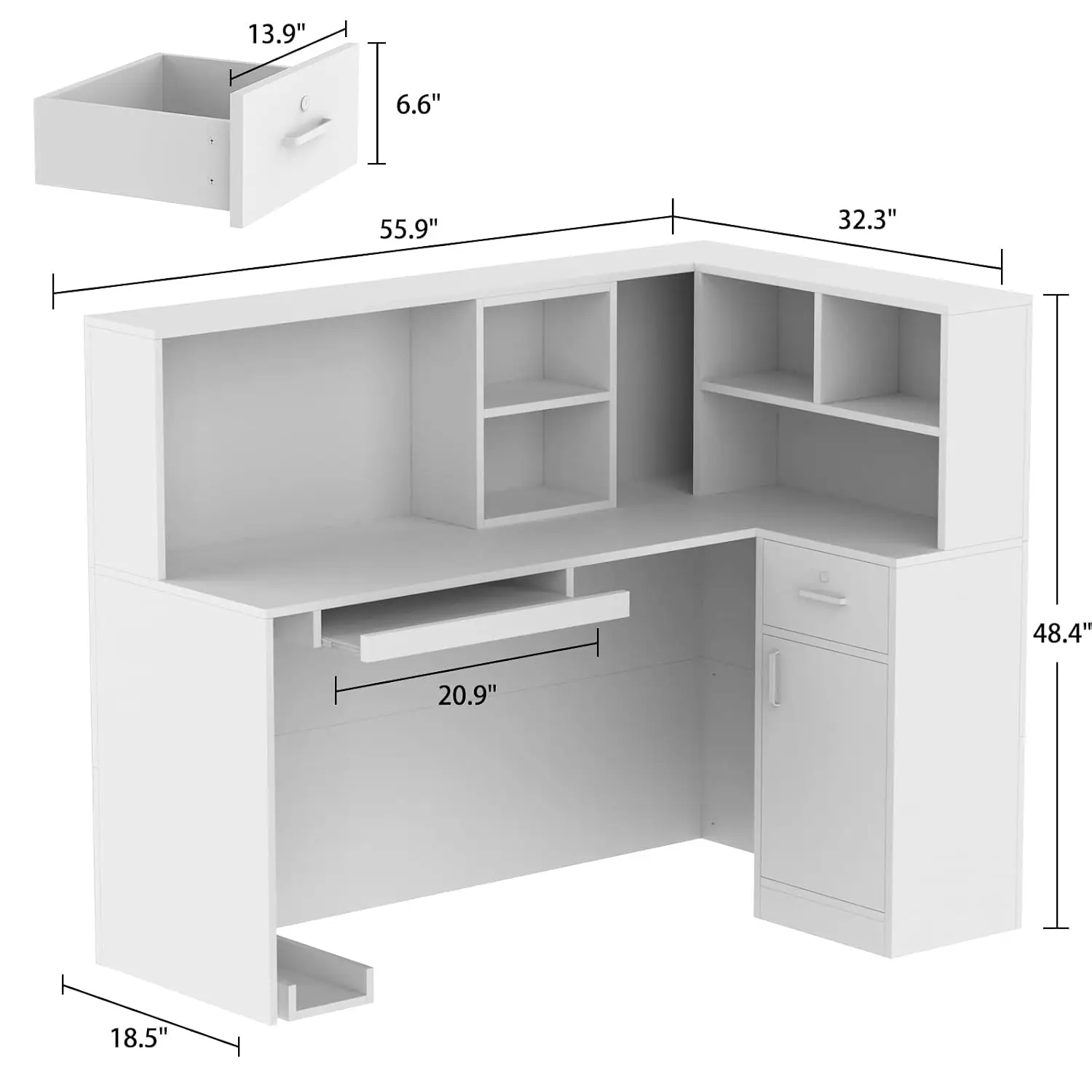 Reception Desk with Counter Drawers & Storage Shelves, L-Shaped Reception Counter Table for Salon Reception Room, Customized