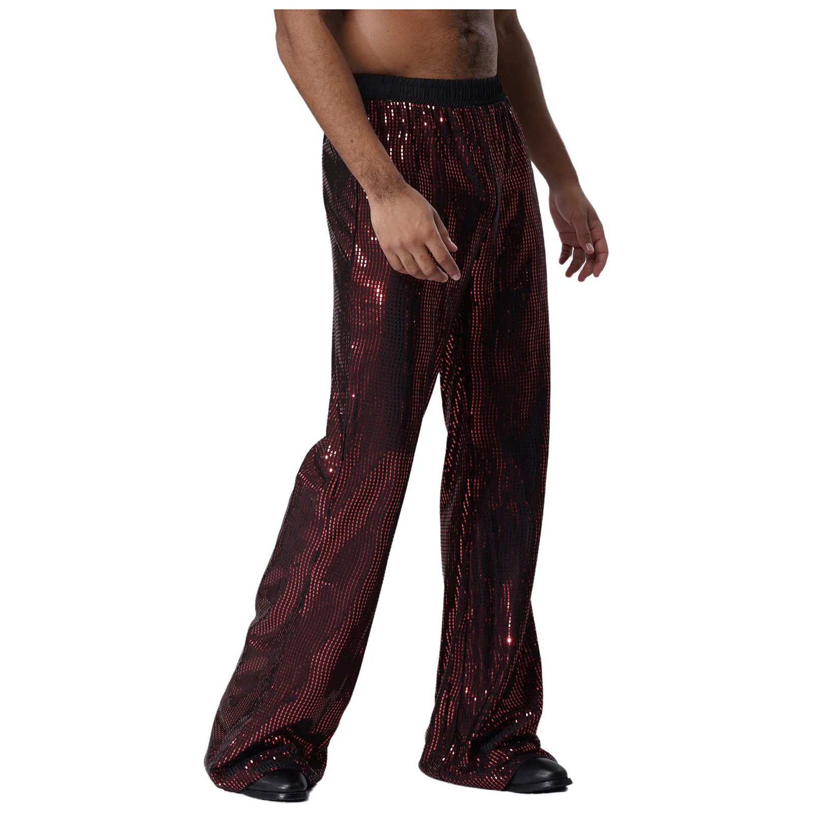 

Mens Shiny Sequin Jazz Dance Bell Bottoms Elastic Waistband Flared Leg Pants Disco Dance Party Outfits Trousers Clubwear