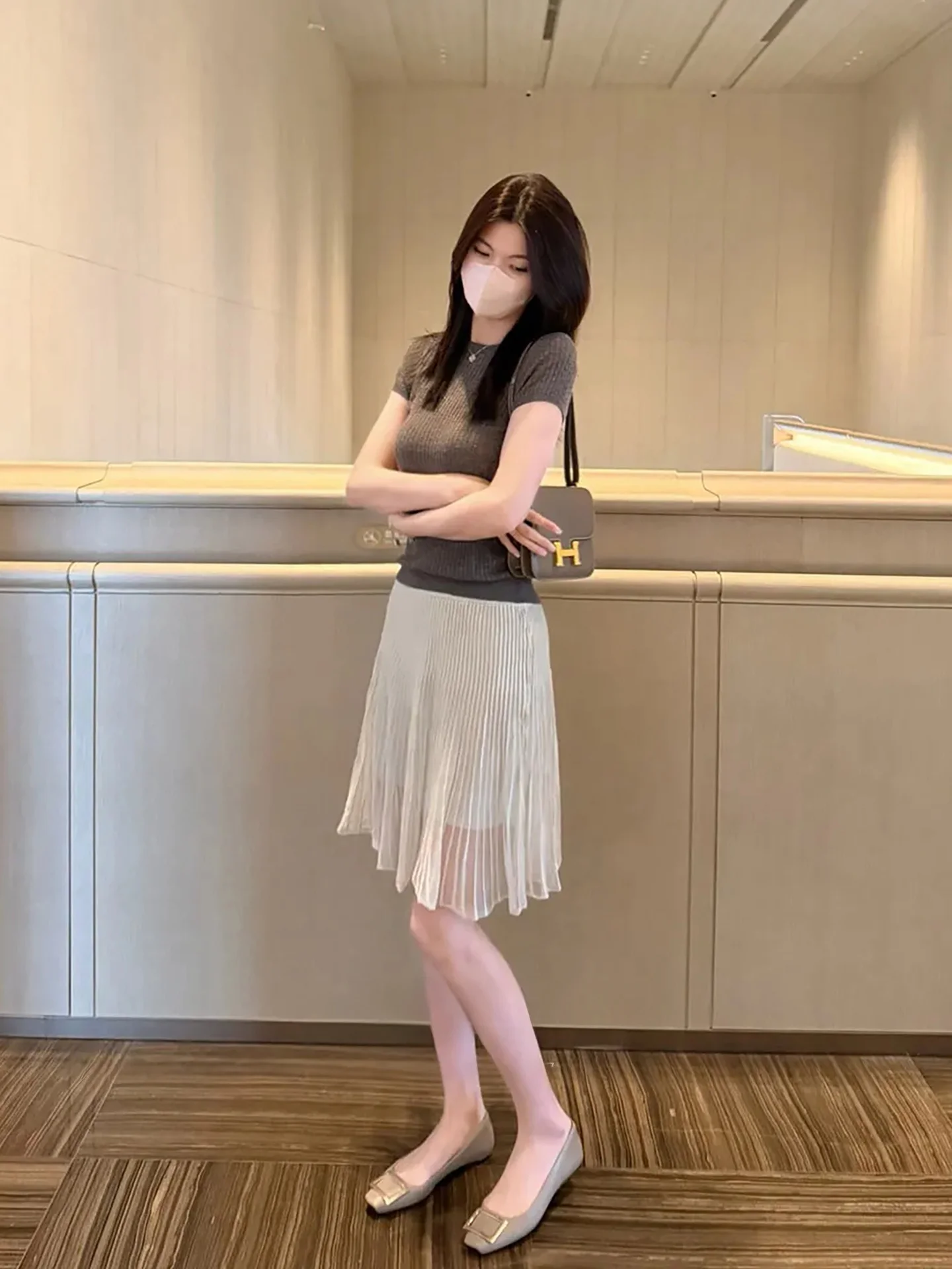 

Transparent Splice Knee-Length Fish-Tail Skirt Women's Design Sensation See-Through Paneling Wrap around Skirt Slimming Hip C...
